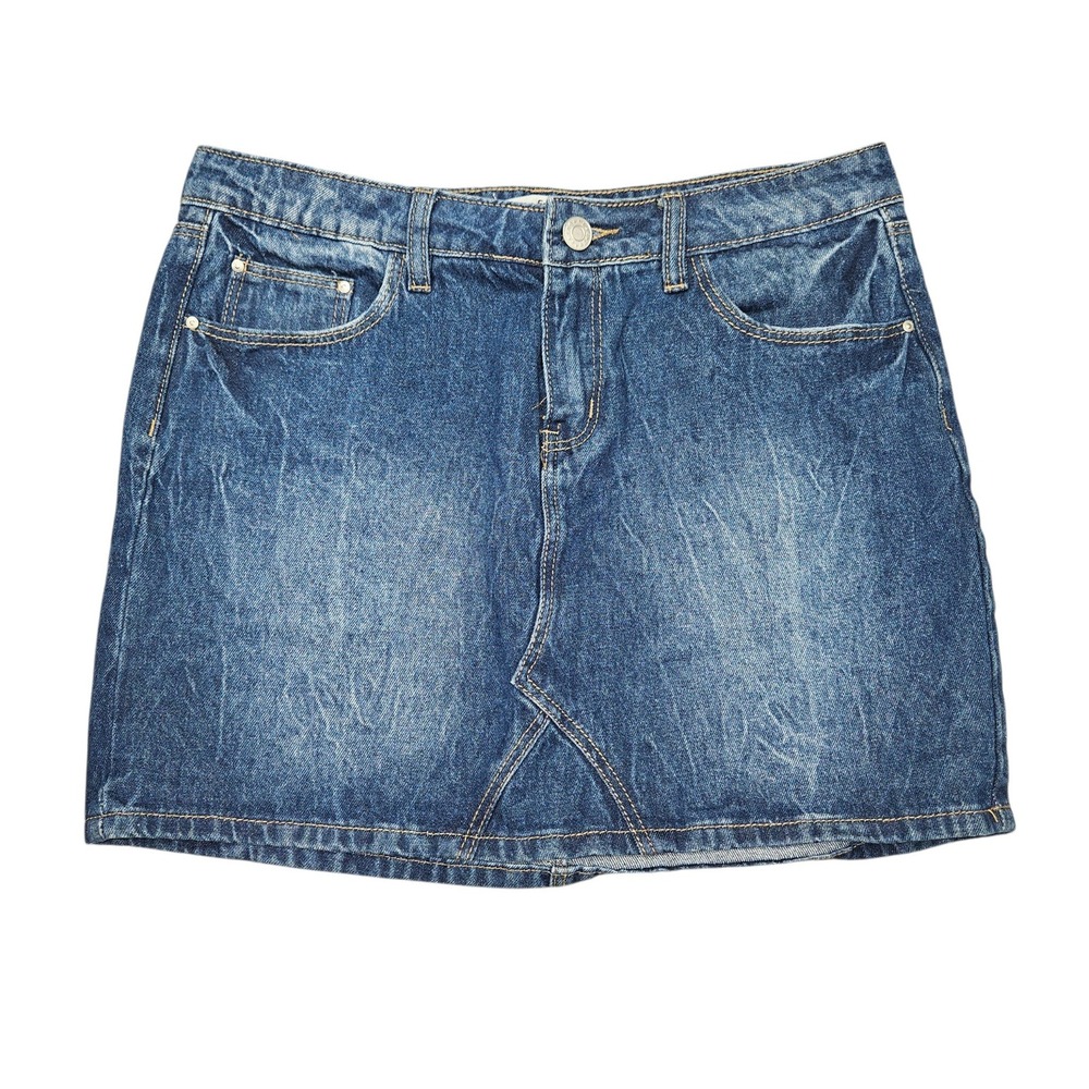 Refuge Y2K Style Denim Mini Skirt Medium Wash Jean Skirt Blue Sz M